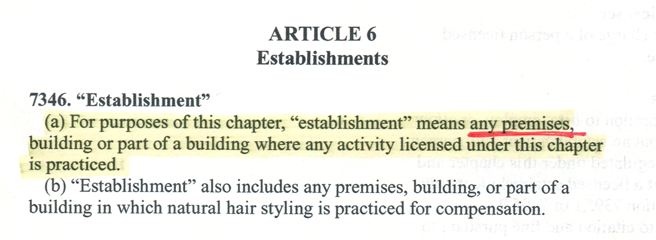 California Board of Barbering and Cosmetology Regulations Section 7436